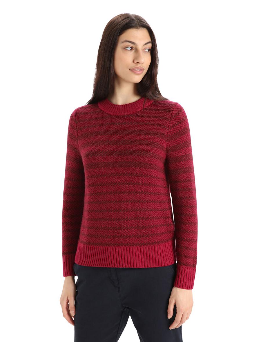 Women\'s Icebreaker Merino Waypoint Crewe Sweaters Cherry / Espresso | CA 1322ZUTG